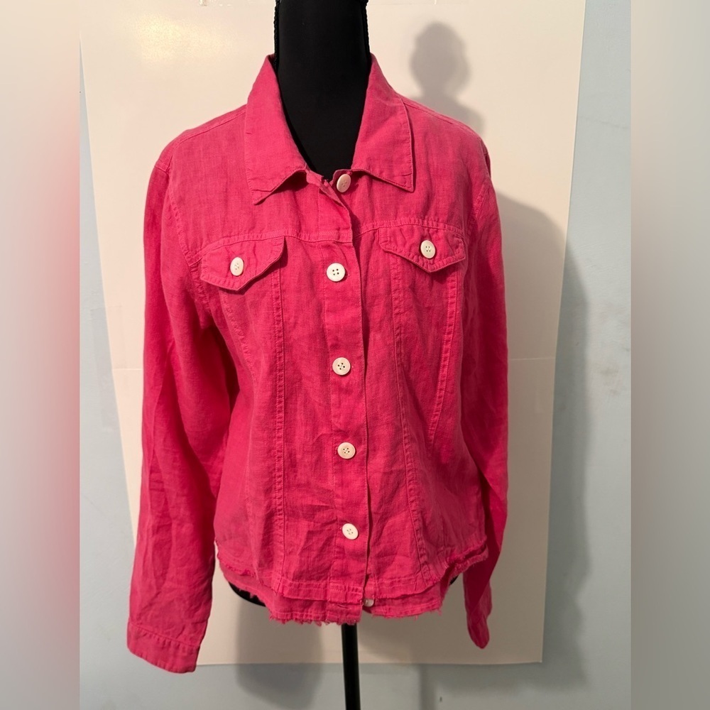Pure Amici Vibrant Pink Button-Down Shirt 100% Linen small flaw